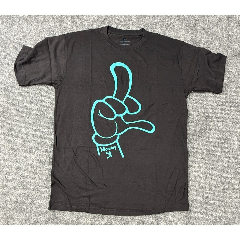 Vintage Jordan Craig Black Graphic T Shirt Mens‎ L Teal Finger Hand Print Cotton